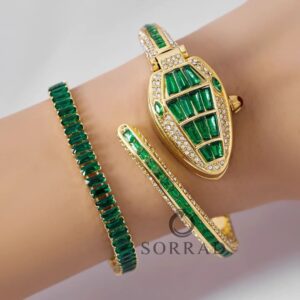 ساعت بولگاری زنانه / ساده بند استیل رنگ سبز-طلایی دورنگین صفحه سبز-طلایی - Image 3