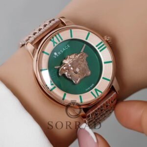 ساعت ورساچه زنانه / ساده بند حصیری استیل رنگ رزگلد صفحه سبز-رزگلد - Image 3